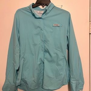 Columbia PFG Light Blue Fishing Shirt Long Sleeve Size Large